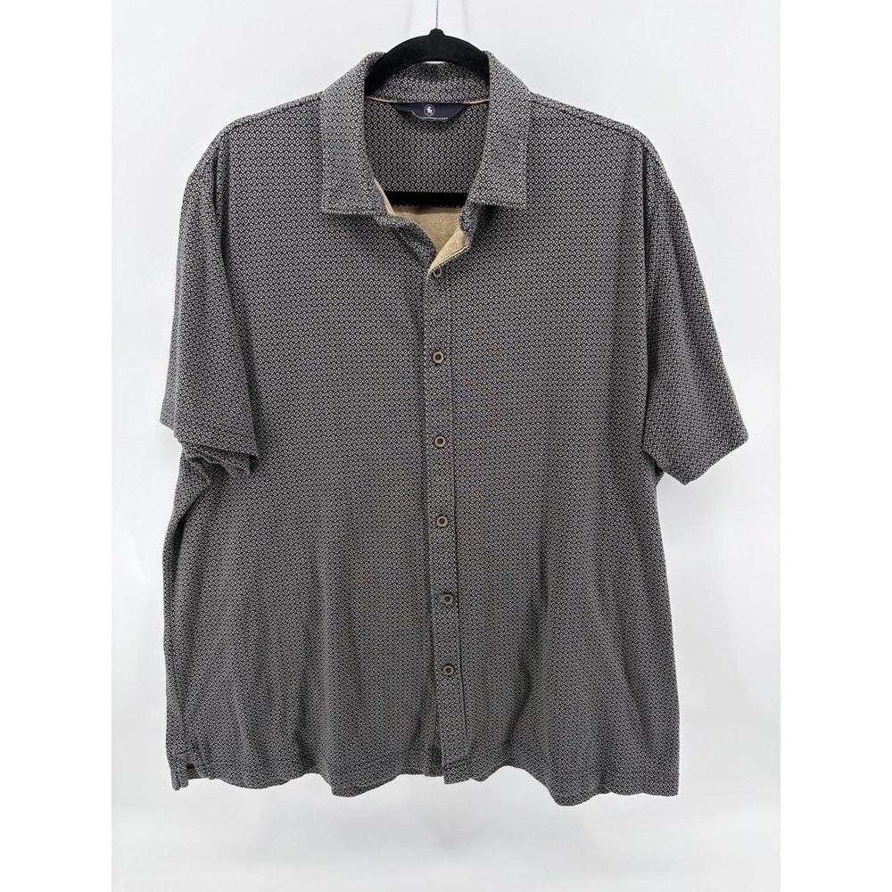 Hart Schaffner Marx, Beige/Black Geometric Diamond Cotton Button Down Shirt, XL